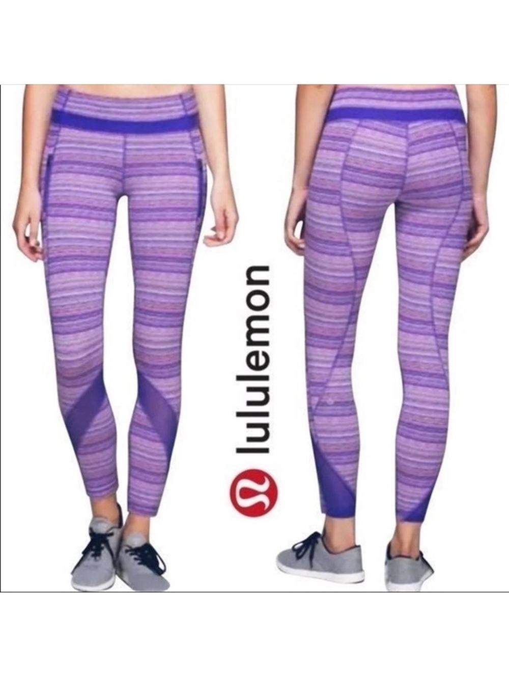 Lululemon Inspire Leggings Tights Space Dye Purple Pockets Running Yoga Sz 2